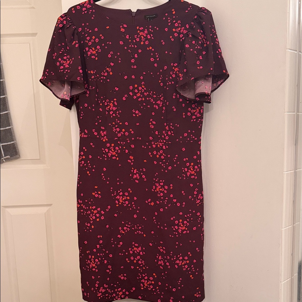 Ann Taylor Burgundy and Pink Floral Mini Dress Size 8